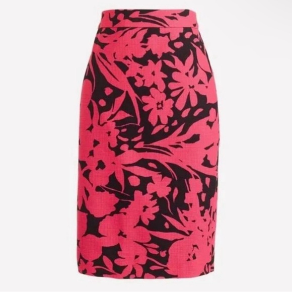 J Crew | Hot Pink and Navy Floral Pencil Cotton Basketweave Skirt Size 6 - Picture 12 of 12